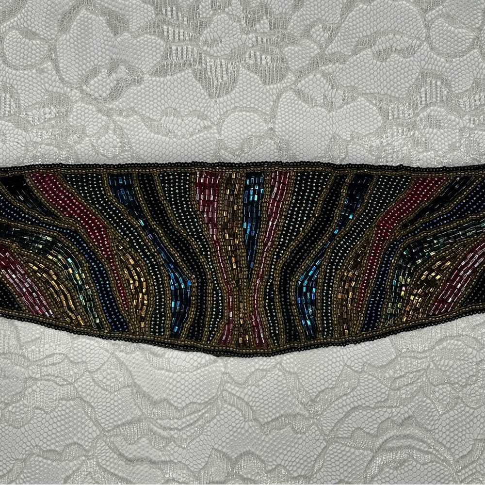 Vintage 80's Beaded Cumberbund Statement Belt Artsy Glamcore Fairy Witchy Goth - Picture 3 of 17